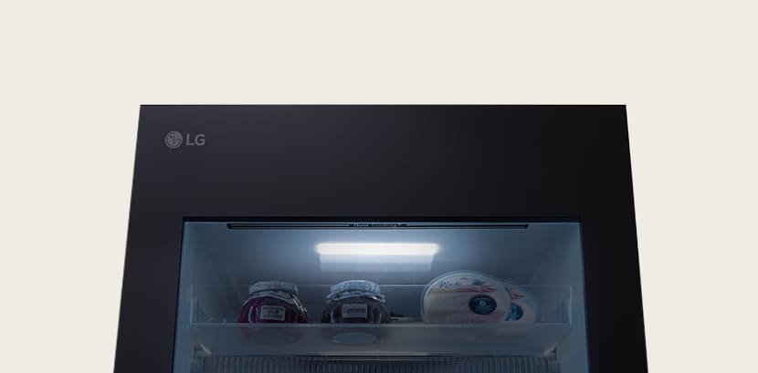 Close-up of soft LED lighting, effectively distributing light throughout the refrigerator and making it easy on the eyes.	