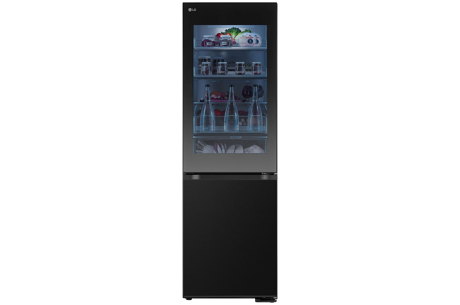 front view of 349L InstaView™ Bottom Freezer Refrigerator Essence Black Steel GBG5160CEV.AEVQLGU
