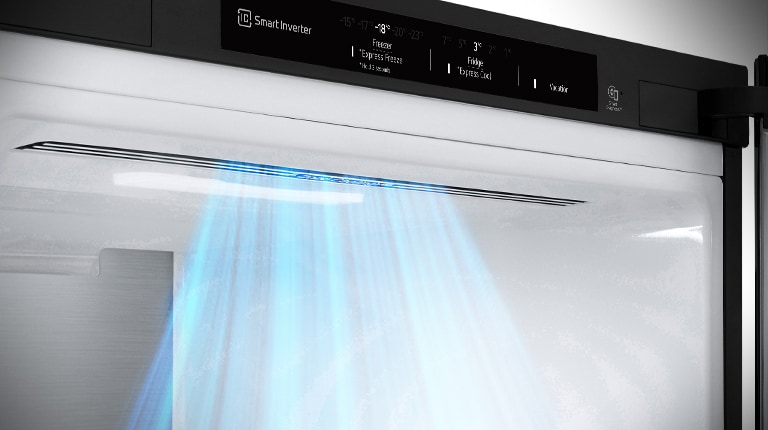 Close-up of air vents located at the front of the refrigerator, ensuring efficient and even cooling.