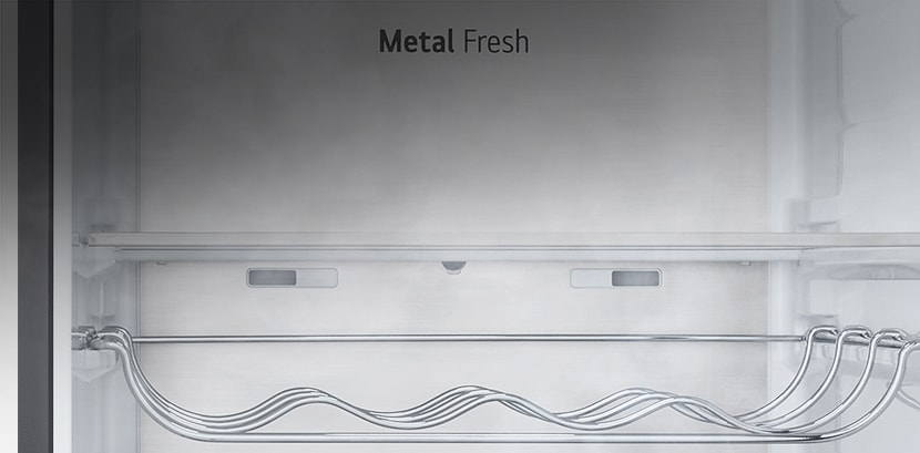 the view of metal fresh feature that is inside of lg side by side refrigerator.
