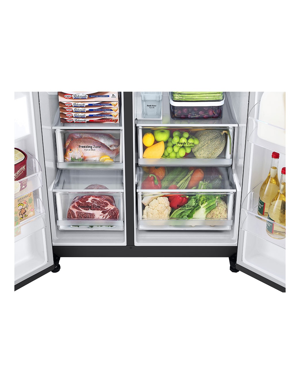 Bottom door open with food