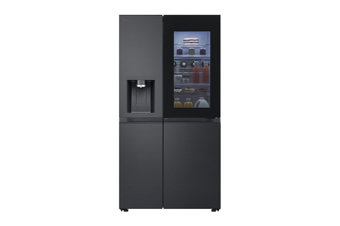 Front view of 628L InstaView™ Side-By-Side Refrigerator Essence Black Steel (GSXE90EVDD)