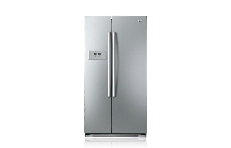 Front view of Side-by-Side Refrigerator/Freezer with Anti-Fingerprint Finish (Gross Capacity 591 Litres, Brushed Steel) GWB207FSQA