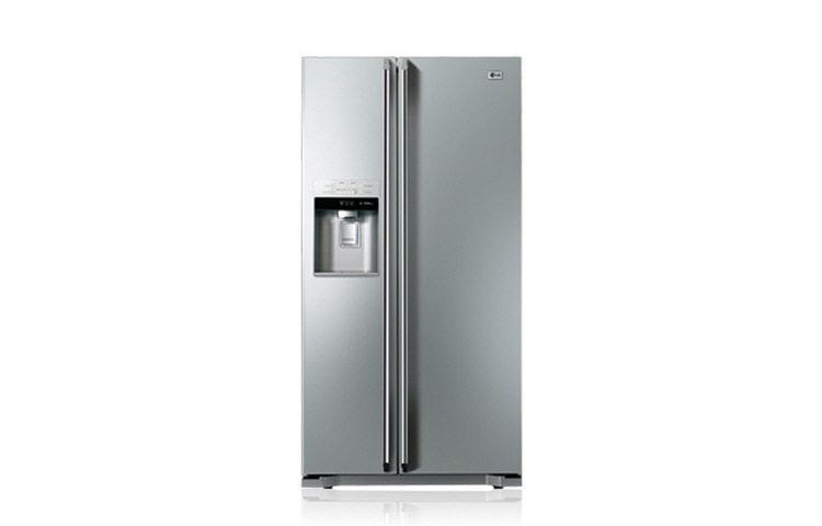 Front view of A energy rated American style fridge with ice dispenser, stainless steel (Gross Capacity 538 Litres) GWL227HSQA