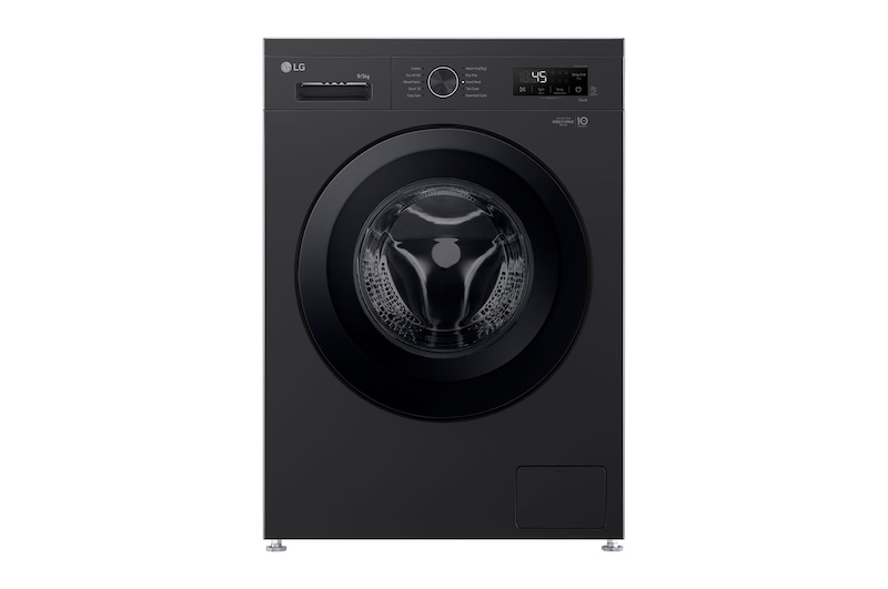 Front view of 9kg / 5kg Direct Drive Washer Dryer, Gloss Black W4X1095NNK
