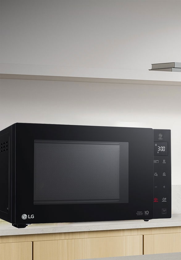 The image describes the smooth touch glass control feature works with a hand on neochef microwave oven.