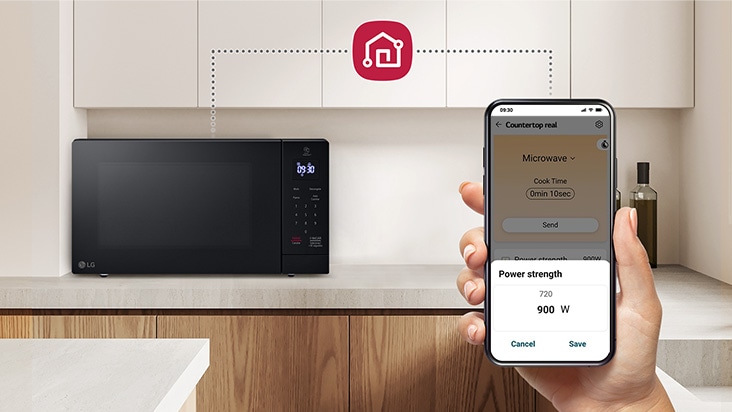 LG ThinQ™ makes cooking smarter. Control, monitor, and troubleshoot your microwave oven from inside the LG ThinQ™ app on your smartphone. LG ThinQ™ makes cooking smarter. Control, monitor, and troubleshoot your microwave oven from inside the LG ThinQ™ app on your smartphone.