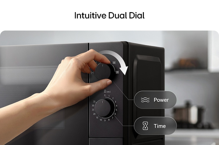 Microwave oven with intuitive dual dials for power and time control