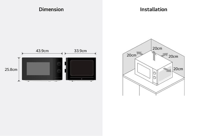 Image for dimension and installation of microwave oven