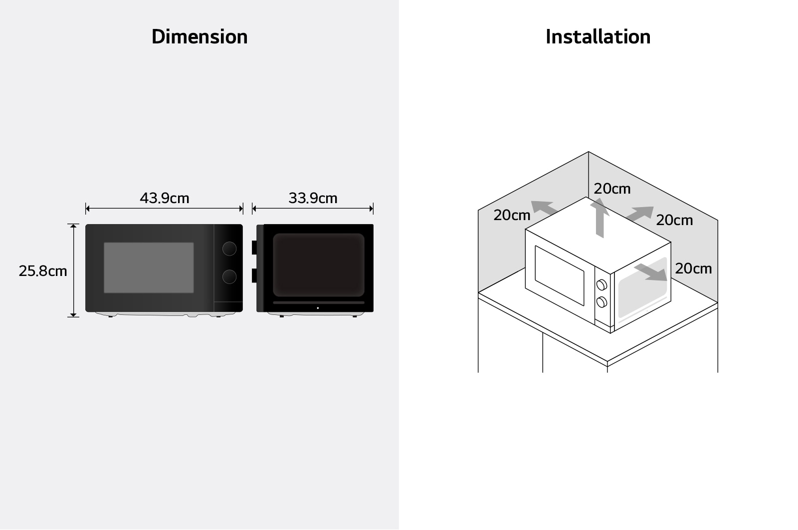 Image for dimension and installation of microwave oven