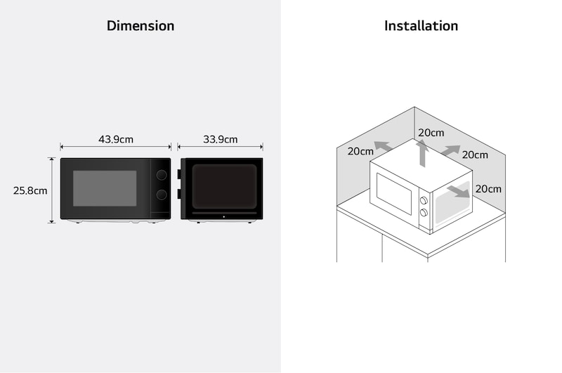 Image for dimension and installation of microwave oven