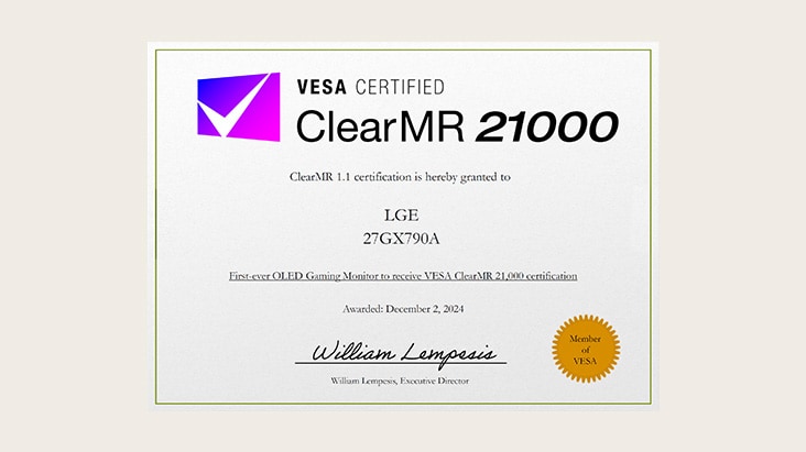 A image shows VESA certified ClearMR 21000.