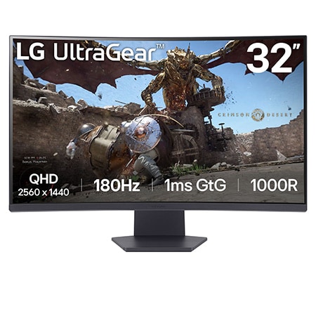 LG UltraGear™ 32” Curved QHD 180Hz 1ms AMD FreeSync™ Gaming Monitor 32GS60QC-B Black Class E