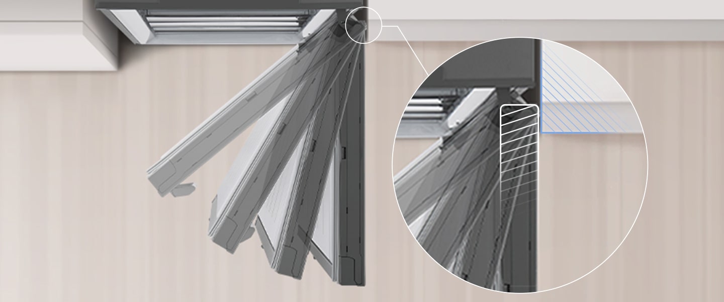 The image of the refrigerator door opening completely at 90 degrees.