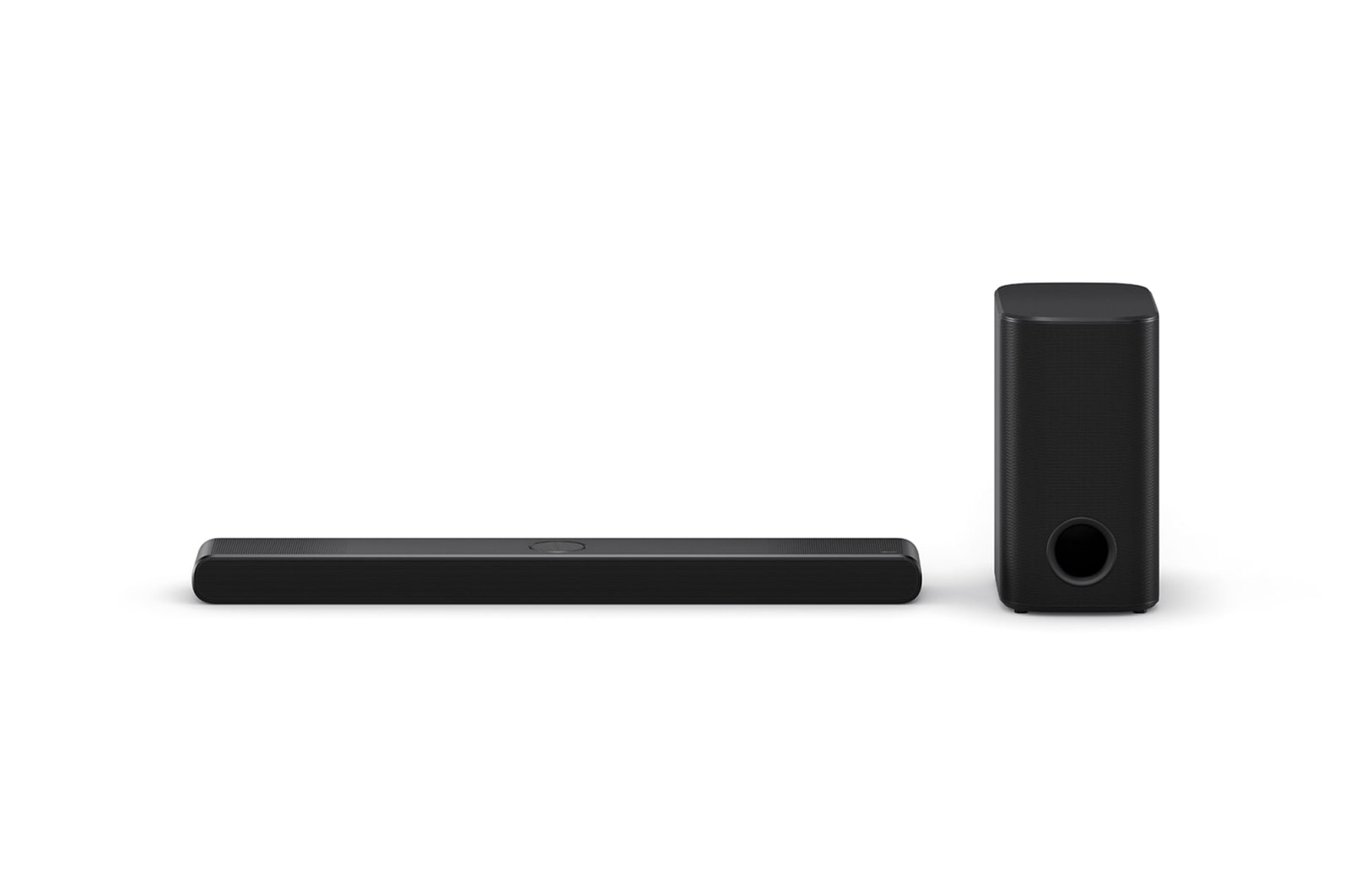 Front view of LG Soundbar US70TR, subwoofer, and Rear Speakers