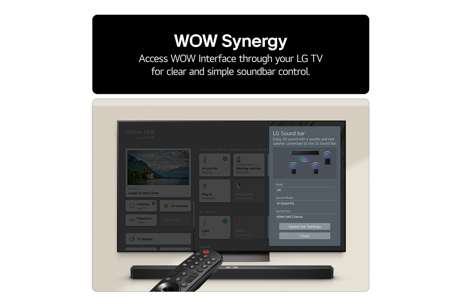 LG Soundbar US80TR Feature card - Access WOW interface through your LG TV for clear and simple soundbar control