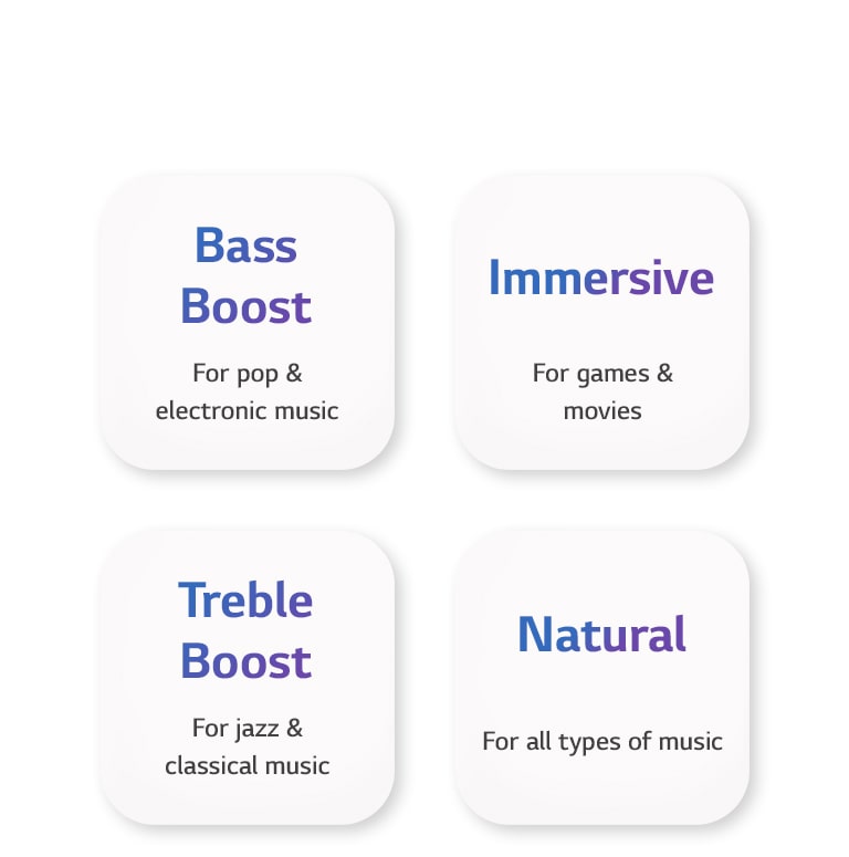 Four EQ names, Bath boost, Immersive, Treble boost, and Natural, are marked on a white square button.