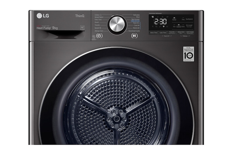 LG 9kg DUAL Inverter HeatPump Dryer A+++, Black Steel, FDV909B