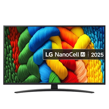 Front view of 43 inch LG NanoCell AI NANO81 4K Smart TV 2025 43NANO81A6A