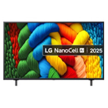 Front view of 50 inch LG NanoCell AI NANO80 4K Smart TV 2025 50NANO80A6B