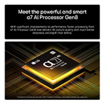 The alpha 7 AI Processor Gen8 lights up yellow and colourful bolts of light shoot out from it. The title talks about how the processor delivers 4K quality, stunning colour and brightness.