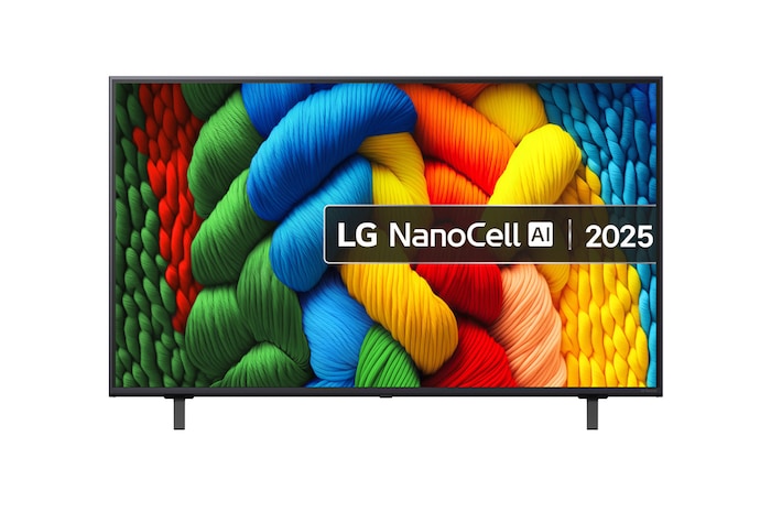Front view of 50 inch LG NanoCell AI NANO80 4K Smart TV 2025 50NANO80A6B
