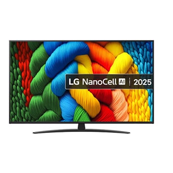 Front view of 55 inch LG NanoCell AI NANO81 4K Smart TV 2025 55NANO81A6A