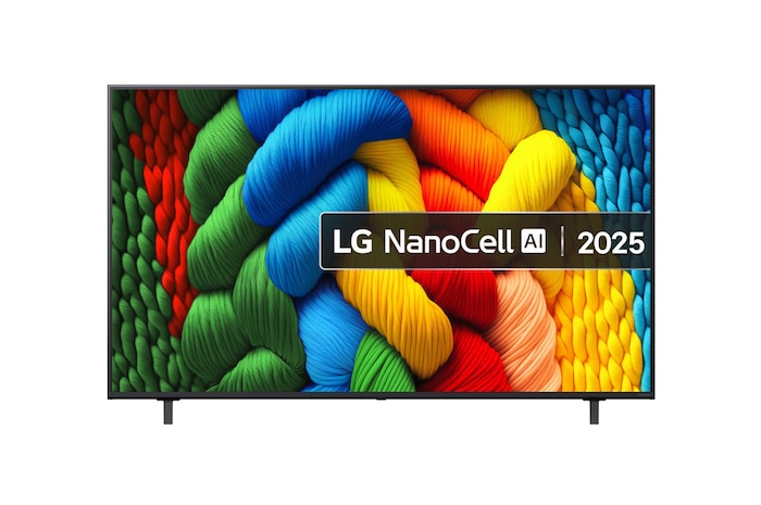 Front view of 65 inch LG NanoCell AI NANO80 4K Smart TV 2025 65NANO80A6B