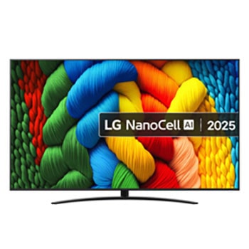 Front view of 86 inch LG NanoCell AI NANO81 4K Smart TV 2025 86NANO81A6A
