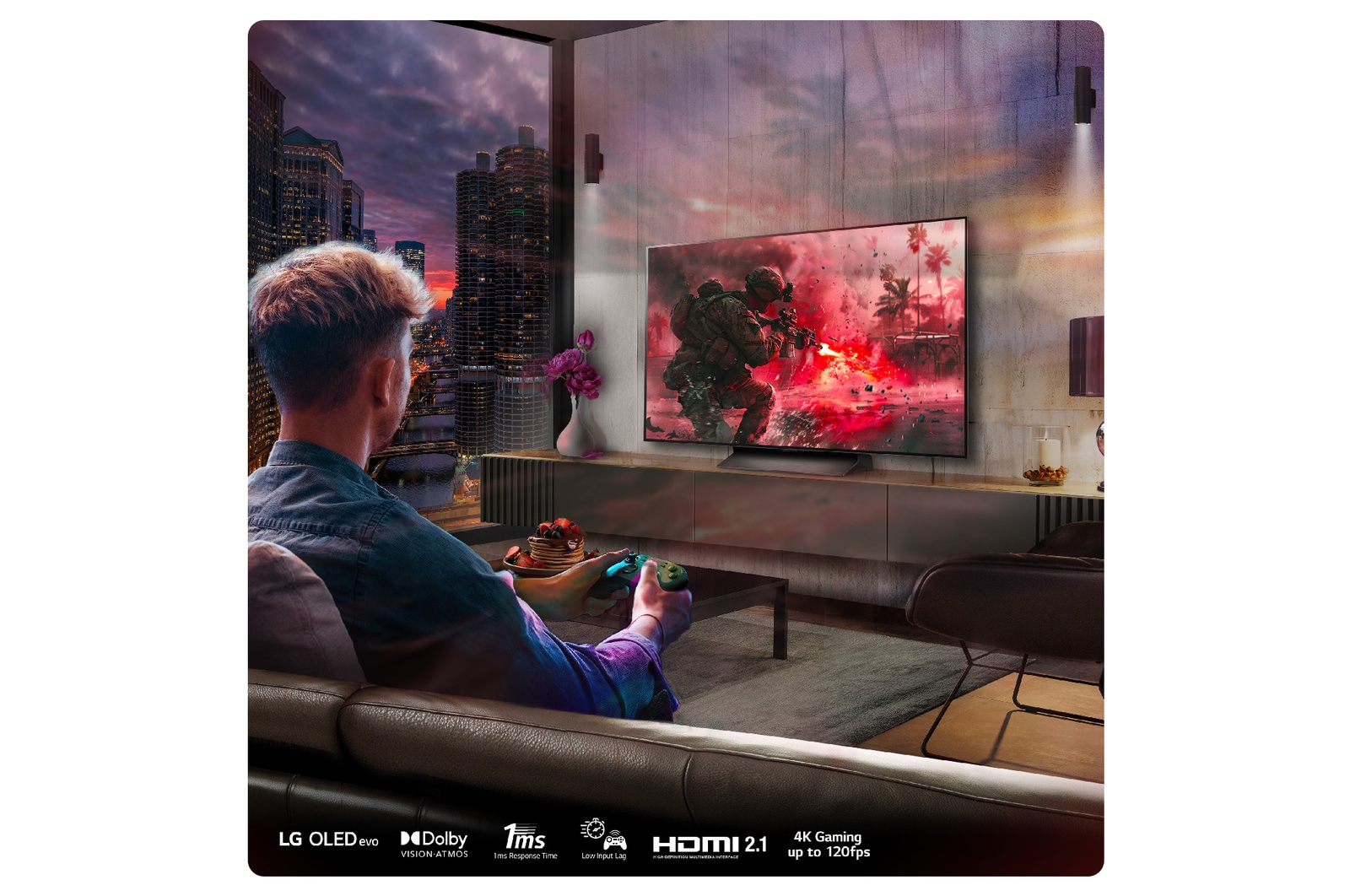 A man playing game in LG OLED TV
