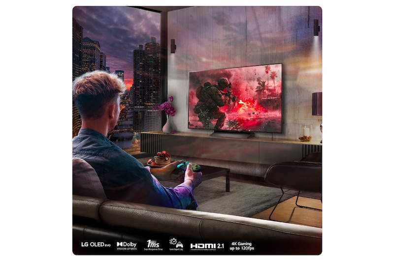 A man playing game in LG OLED TV