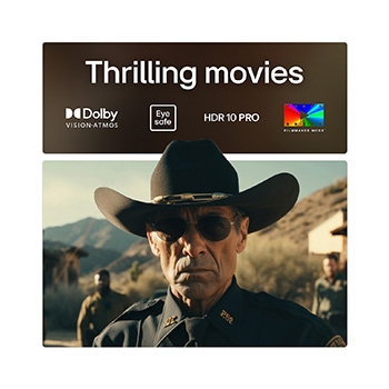 Close-up of an LG OLED TV screen showing how AI Search works. A small chat window is open showing how the user asked for what sports games are available. AI search responded via chat and by showing thumbnails of available content. There is also a prompt to ask Microsoft Copilot.