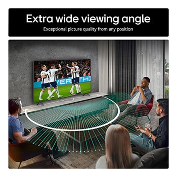 LG AI Magic Remote with the AI button highlighted. Around it are the different functionalities that a user can access from the button. AI Voice ID, AI Search, AI Chatbot, AI Concierge, AI Picture Wizard, AI Sound Wizard. The text explains that the LG AI Magic Remote completes your AI experience with a dedicated AI button and can be used like an air mouse. Just point and click.