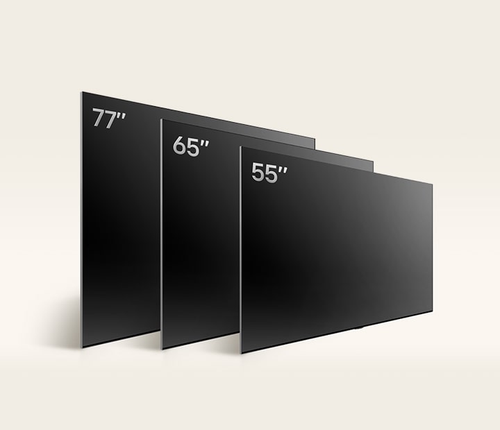 Comparing LG OLED B4's varying sizes, showing 55", 65", and 77".