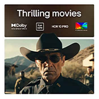 Close-up of an LG OLED TV screen showing how AI Search works. A small chat window is open showing how the user asked for what sports games are available. AI search responded via chat and by showing thumbnails of available content. There is also a prompt to ask Microsoft Copilot.