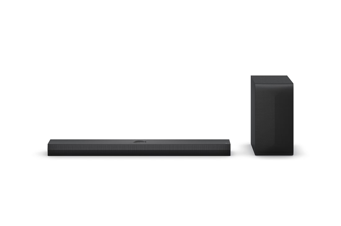 Front view of LG Soundbar US90TY and subwoofer