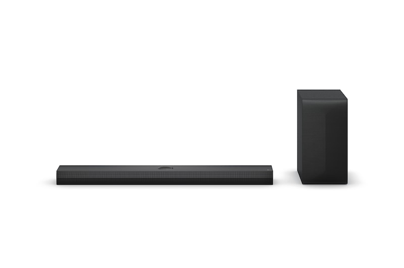 Front view of LG Soundbar US70TY and subwoofer