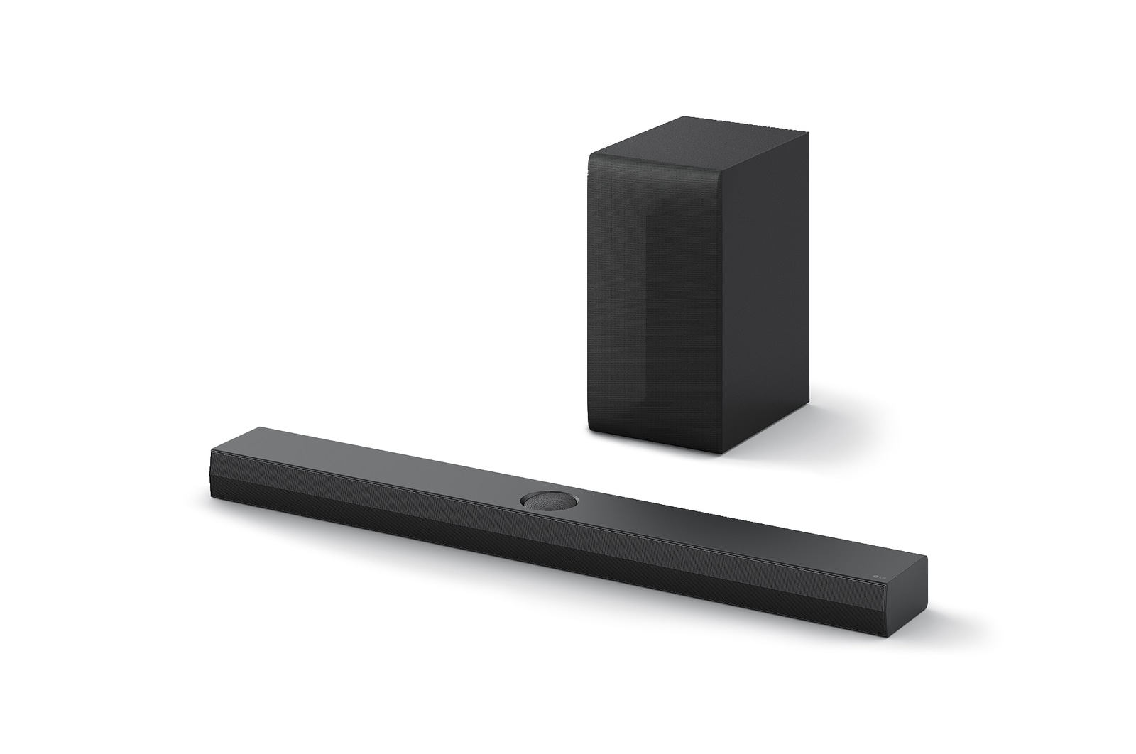 Top angled view of LG Soundbar S70TY and subwoofer