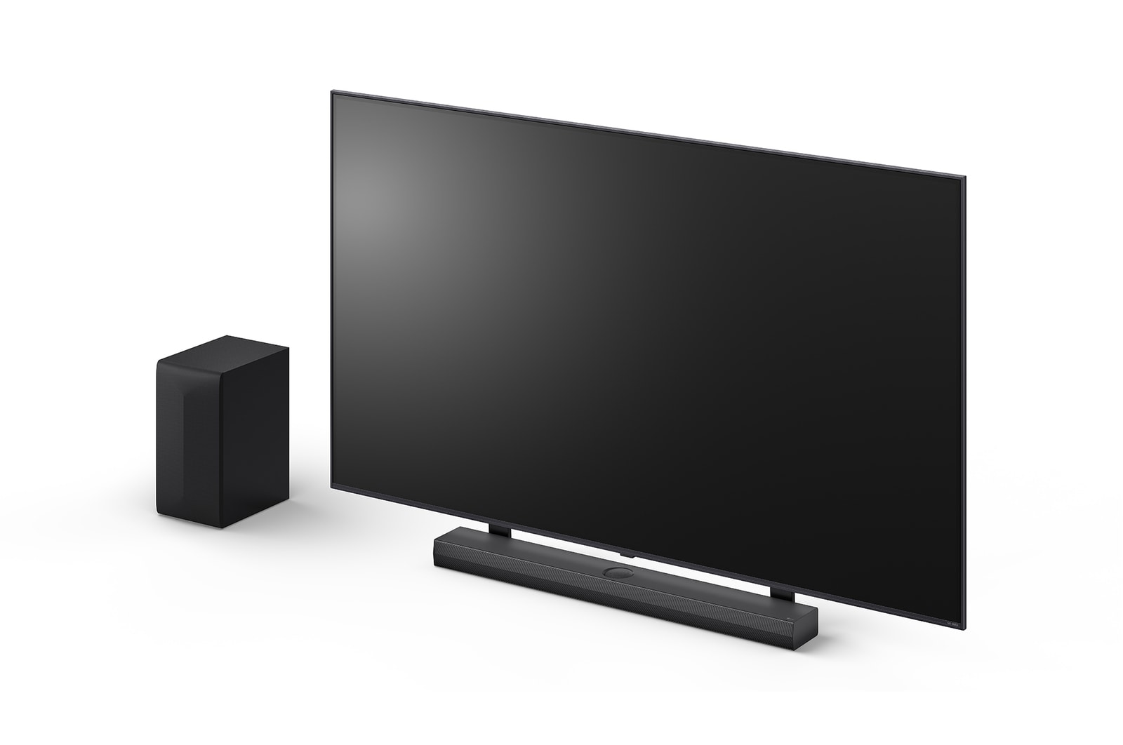 Angled view of LG Soundbar S70TY and subwoofer