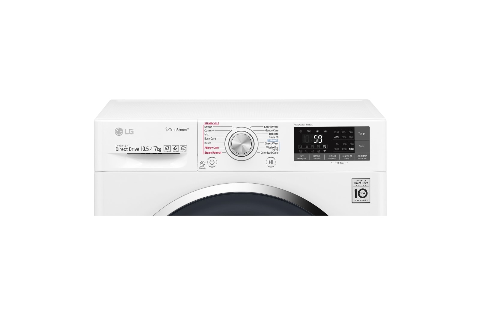 LG F4J8JH2WD 10.5/7Kg 1400 Spin Washer Dryer - White, F4J8JH2WD