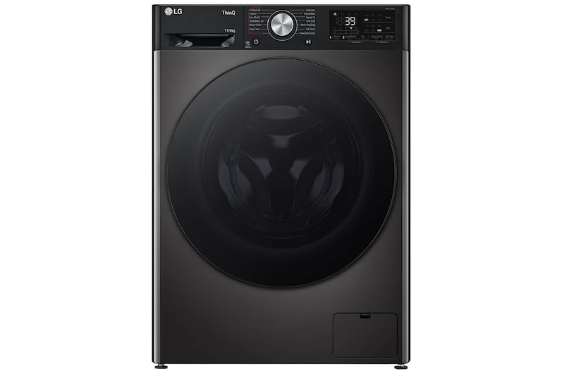 Front view of 11kg / 6kg DUAL Dry™ Washer Dryer, Platinum Black (FWY916BBTN1)