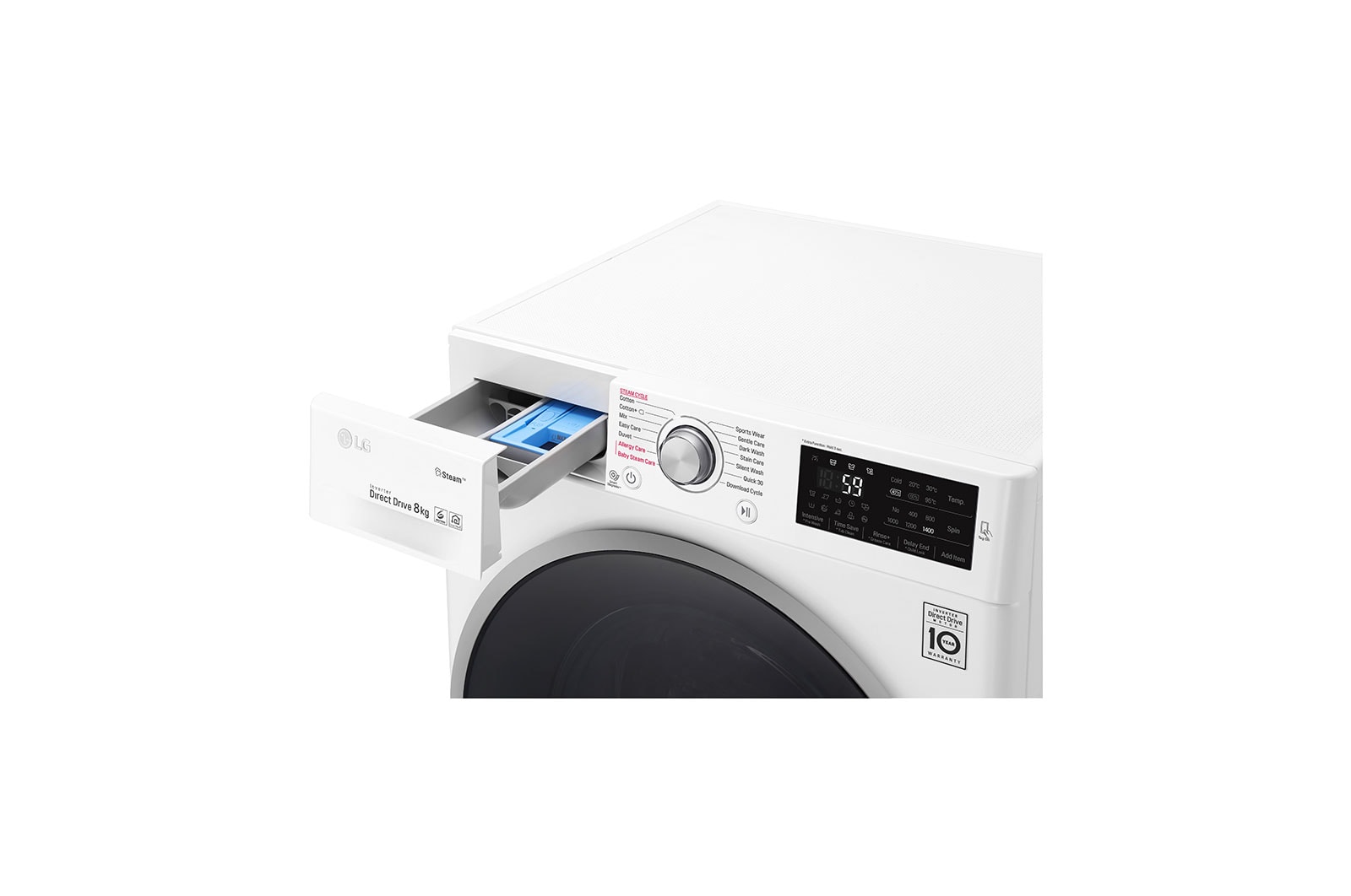 LG Steam™ F4J6TY1W 8Kg 1400 Spin Washing Machine - White, F4J6TY1W
