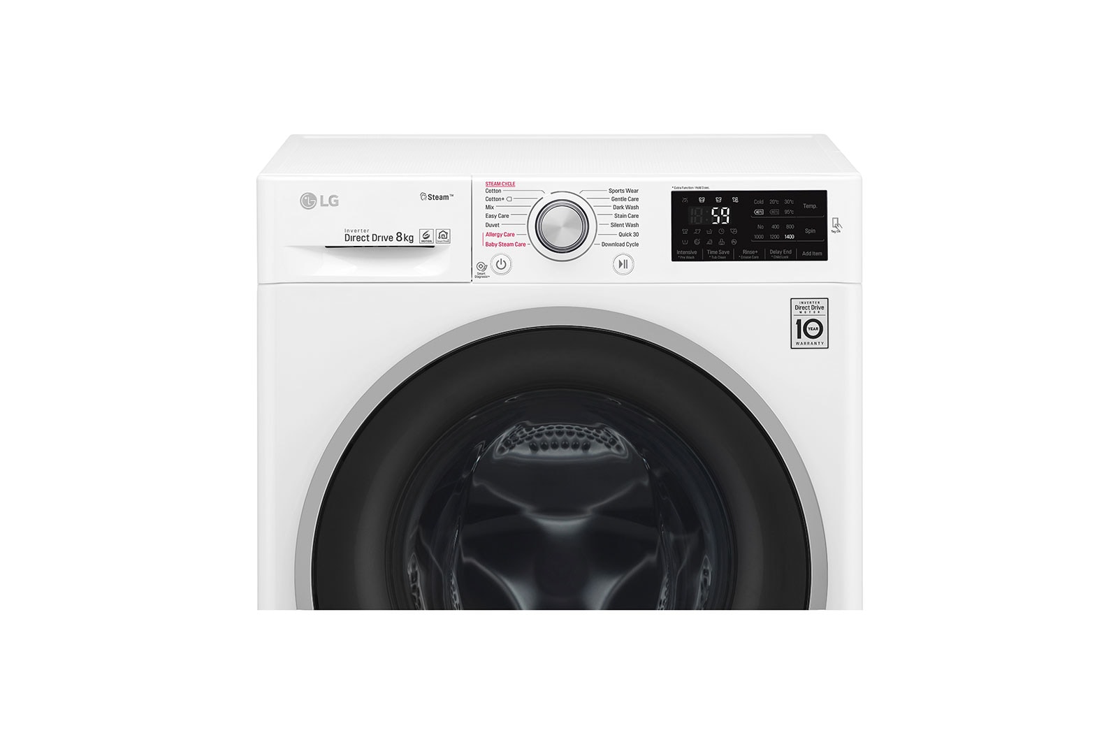LG Steam™ F4J6TY1W 8Kg 1400 Spin Washing Machine - White, F4J6TY1W