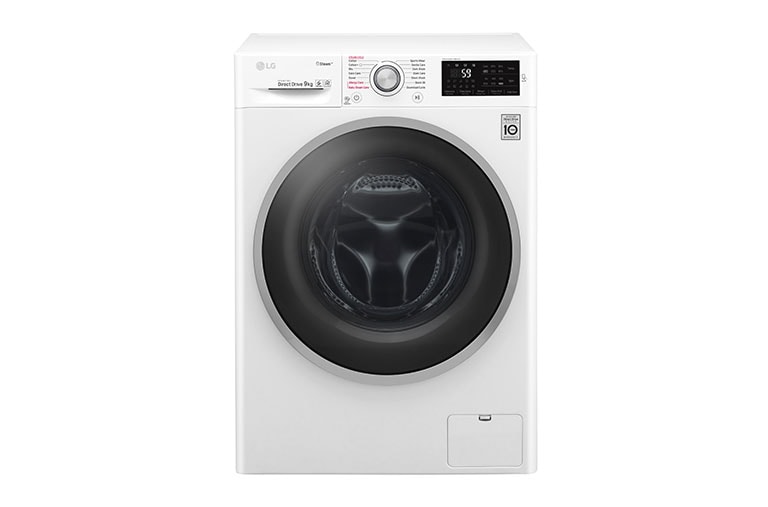 Front view of LG Steam™ F4J6VY1W 9Kg 1400 Spin Washing Machine - White F4J6VY1W