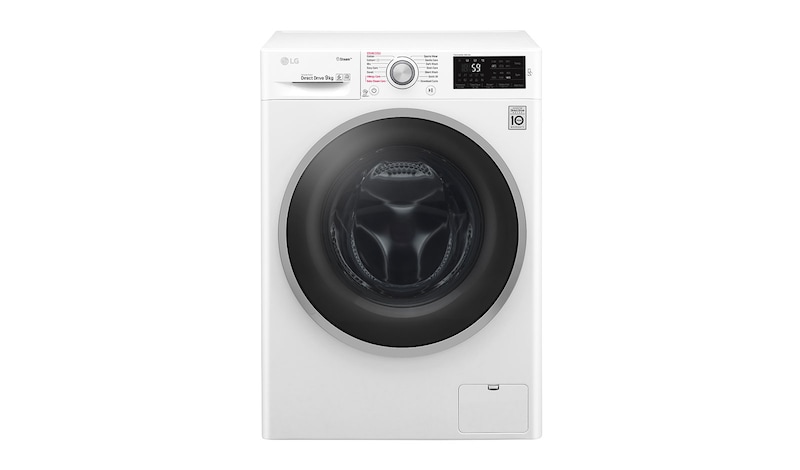 Front view of LG Steam™ F4J6VY1W 9Kg 1400 Spin Washing Machine - White F4J6VY1W
