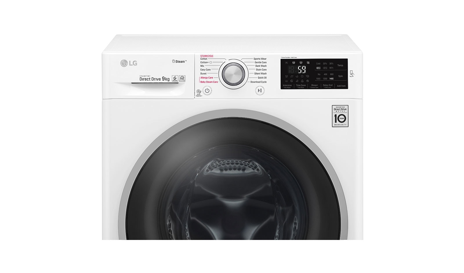LG Steam™ F4J6VY1W 9Kg 1400 Spin Washing Machine - White, F4J6VY1W