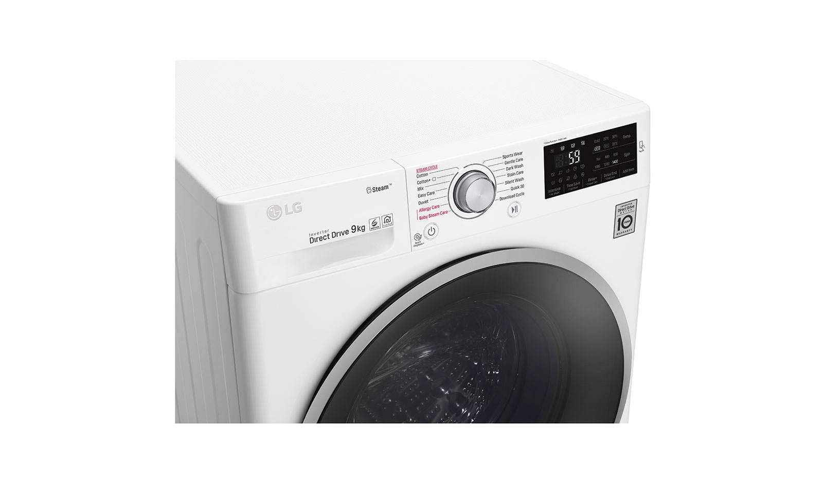 LG Steam™ F4J6VY1W 9Kg 1400 Spin Washing Machine - White, F4J6VY1W