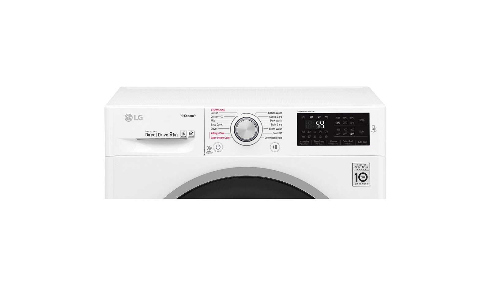 LG Steam™ F4J6VY1W 9Kg 1400 Spin Washing Machine - White, F4J6VY1W