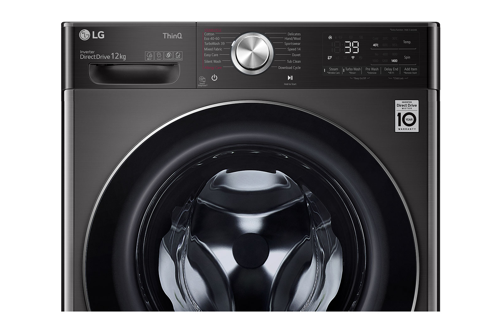 LG WiFi connected | 12kg | Washing Machine | 1360 rpm | AI DD™ | Direct Drive™ | Steam™ | TurboWash™360 | Black Steel, F4V1012BTSE