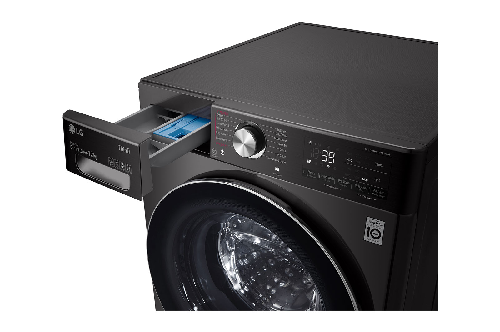 LG WiFi connected | 12kg | Washing Machine | 1360 rpm | AI DD™ | Direct Drive™ | Steam™ | TurboWash™360 | Black Steel, F4V1012BTSE